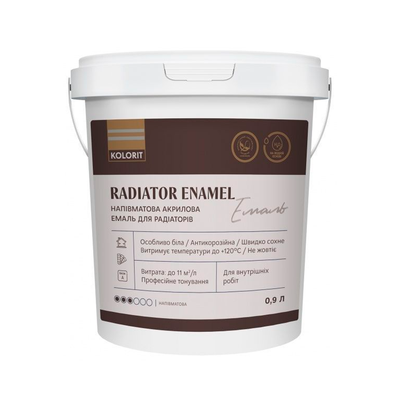 Акриловая радиаторная эмаль Kolorit Radiator Enamel 0.9л KRE09L фото