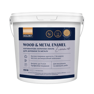 Акрилова емаль Kolorit Wood and Metal Enamel напівматова 0.9л KWMES09L фото