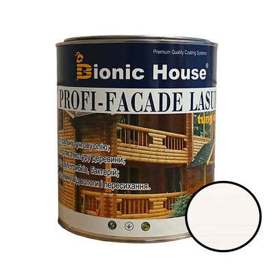 Лазурь-антисептик с тунговым маслом Bionic House Profi-Facade Lasur Белый (White) 1л BHPFLWhite-1 фото