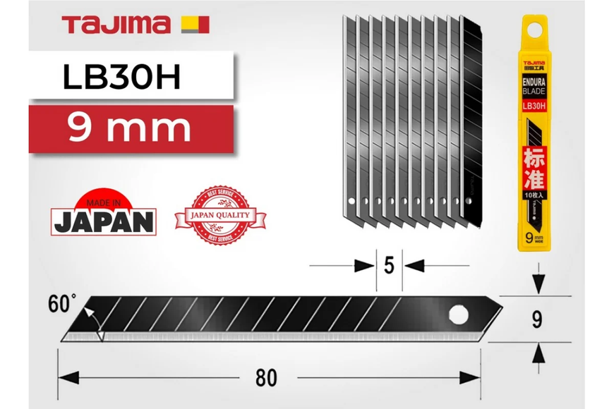 Леза сегментні TAJIMA LB30H ультра міцні 9 мм сірі 10 шт 1102-0192 фото
