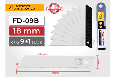 Лезвия для строительного ножа 18 мм Woodpecker FD-09B серые FD-09B фото
