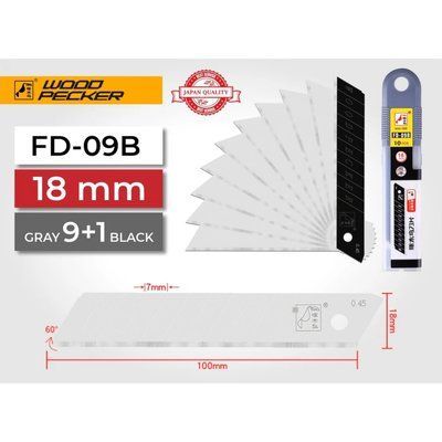 Лезвия для строительного ножа 18 мм Woodpecker FD-09B серые FD-09B фото