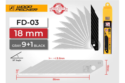 Лезвия для строительного ножа 18 мм 30&deg; Woodpecker FD-03 серые FD-03 фото