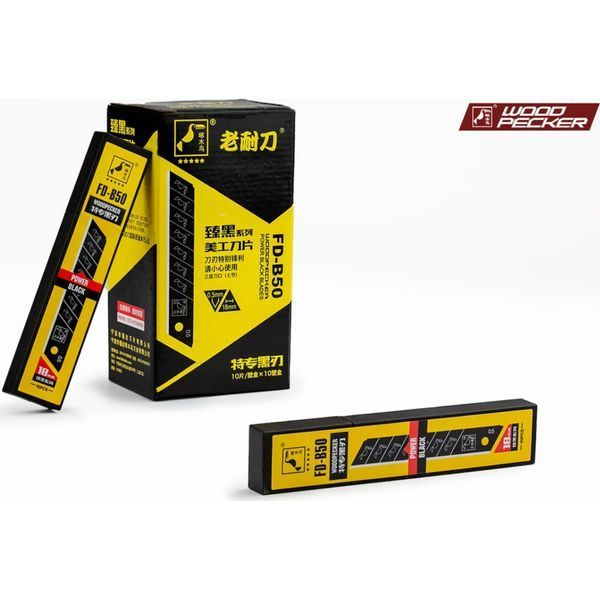 Леза для будівельного ножа 18 мм Woodpecker FD-B50 Premium чорні FD-B50 фото