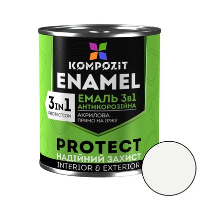 Антикорозійна емаль Kompozit Protect 3 в 1 RAL 9016 біла 0.75кг KPW-1 фото