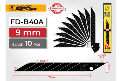Леза для будівельного ножа 9 мм 30&deg; Woodpecker FD-B40A чорні FD-B40A фото
